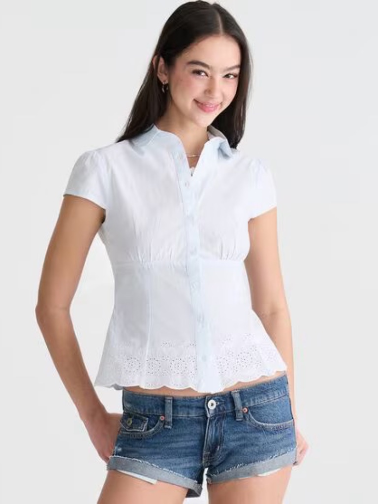 Aeropostale Eyelet Peter Pan Blouse White